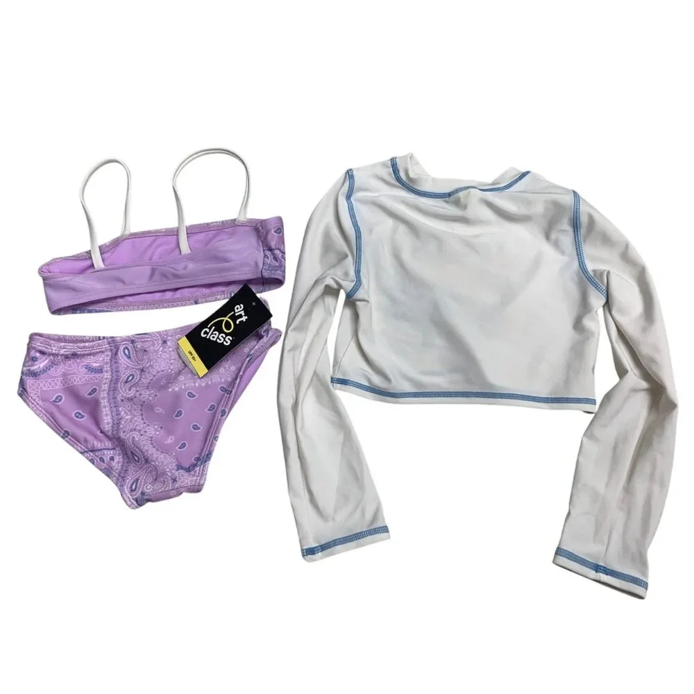 New Art Class Girls Medium (8) UPF 50+ Long Sleeve Swim Shirt w Bikini Swimsuit